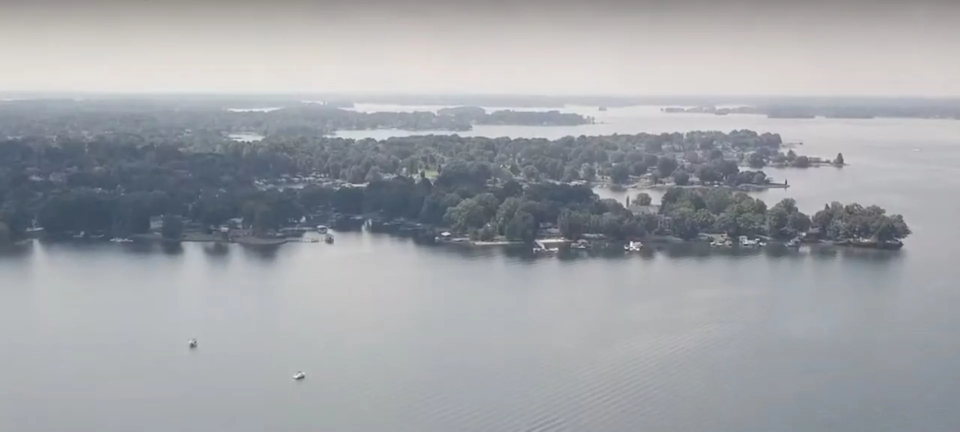 Aerial view of Davidson, North Carolina and Lake Norman