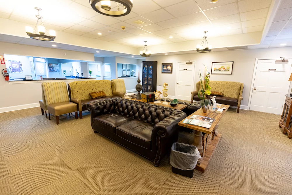 The waiting room at Coleman & Dastrup Dental in Davidson, NC